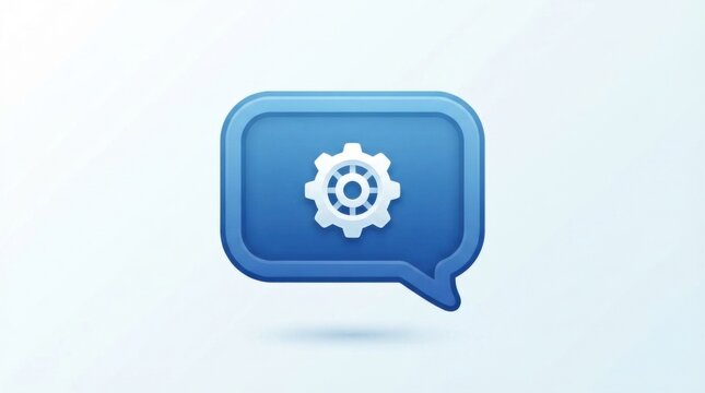 Blue speech bubble icon with a white gear symbol inside for support