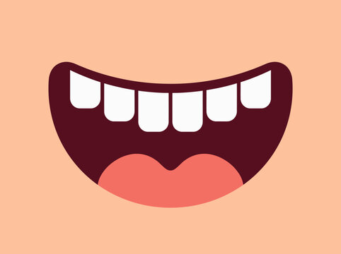 Wide Open Cartoon Mouth with White Teeth and Tongue Flat Vector Illustration