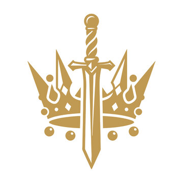 Golden Sword and Crown Emblem Vector Logo Design