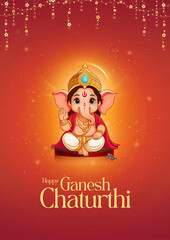 Fototapeta premium Ganesh Chaturthi Red and Gold Traditional Greeting Poster