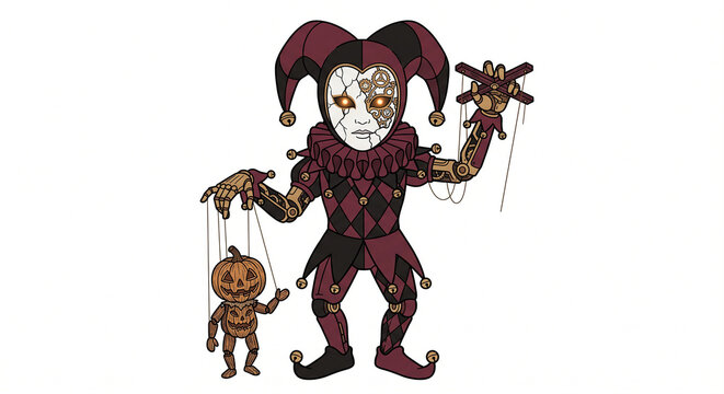 Gothic Clockwork Harlequin Jester Halloween Vector Character