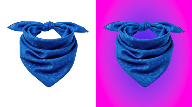 Blue silk neckerchief or bandana with a subtle pattern, tied in a knot, isolated on a white background, for fashion accessory, and style concepts