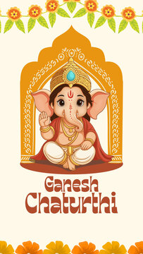 Ganesh Chaturthi Yellow and Orange Illustrative Greeting Poster Story