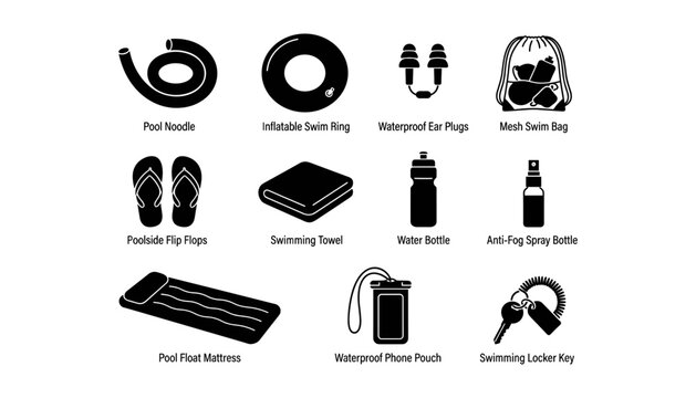 Swimming Gear Set, Including Pool Noodle, Swim Plugs, Flip Flops, Towel