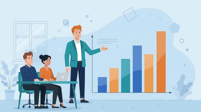 Business Team Discussing Financial Growth with Data Presentation in Office
