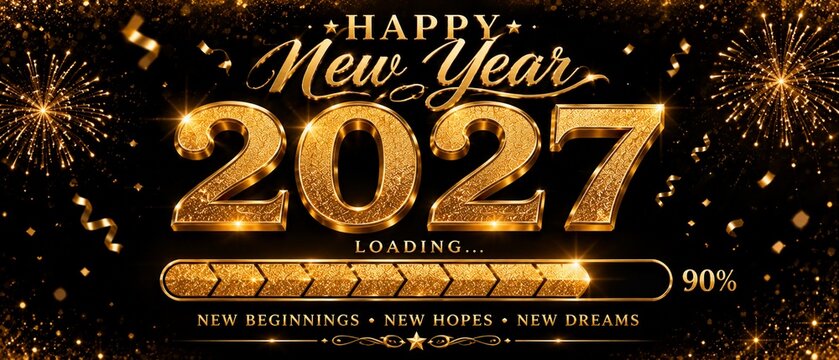 Happy New Year 2027 Golden Loading Celebration Background