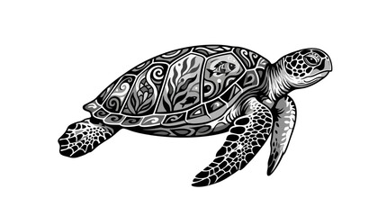 Obraz premium Intricate Sea Turtle Illustration With Detailed Shell Patterns