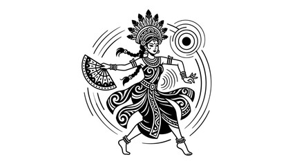 Obraz premium Traditional Indian Dancer Performing Graceful Movement With Fan