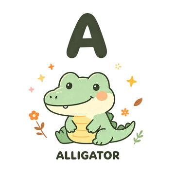 Cute animal alphabet PNG set for kids education, transparent background kawaii ABC clipart bundle for nursery flashcards and decor