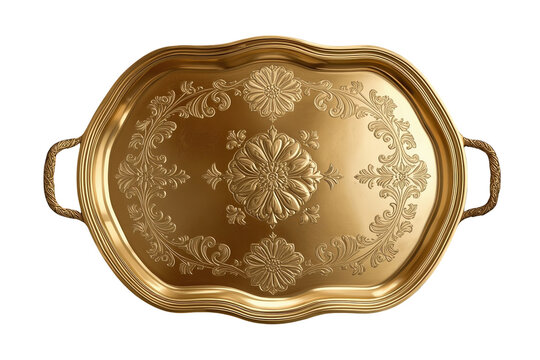 Ornate golden serving tray with handles