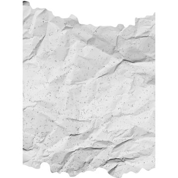 Textured white crumpled paper fragment with realistic wrinkles and torn jagged edges