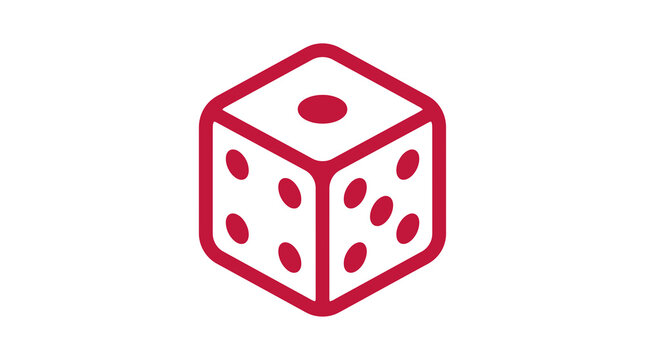 Red isometric dice cube for gaming luck.