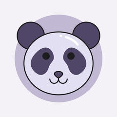 Minimalist panda face illustration on purple circle background © indra