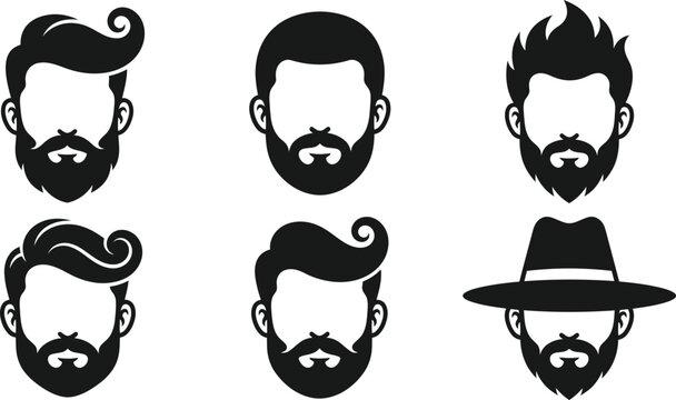 Hipster male haircuts and beards avatars set with various styles and hats facial hair haircuts hairstyles barbershop