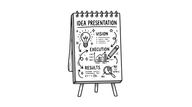 Doodle Sketch of Business Idea Presentation on Flipchart
