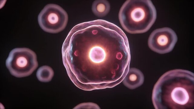 Stem Cells Differentiating in Macro 3D CGI Biology Animation, Cell Biology Background