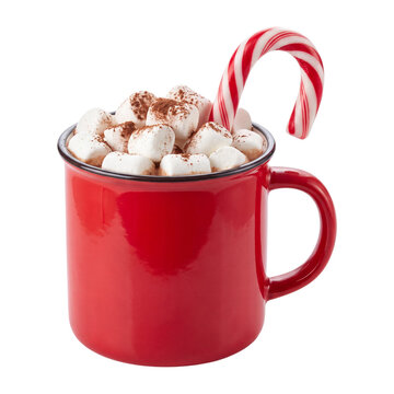 Hot chocolate with marshmallows isolated on transparent background