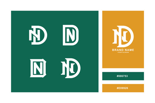 Modern ND initial letter logo design set for professional branding identity.