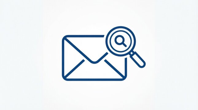 Blue email envelope icon with a magnifying glass search symbol