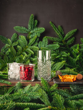 Making cocktail. Christmas mojito. Selective focus.