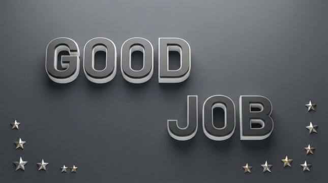 Good job text sign with decorative shiny stars on a dark grey background