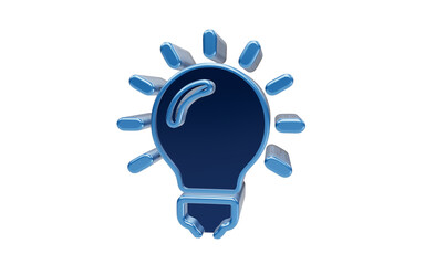 Blue Light Bulb Icon for Innovation and Ideas: A stylized 3D blue light bulb, representing a bright idea or innovation, emanates light rays, symbolizing creativity and inspiration. © Rucia