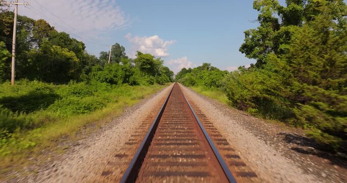 Down train tracks along the Hudson River in New York