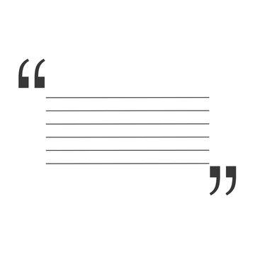 A simple clean professional minimalist graphic of a black text block with placeholder lines and opening and closing quotation marks, highlighting quotes, messages, notes, and feedback.