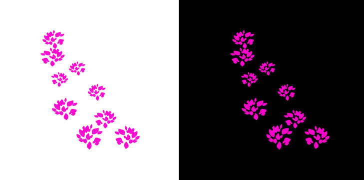 Pink stylized falling leaves on alpha and black background perfect for vibrant fantasy game environmental design assets.