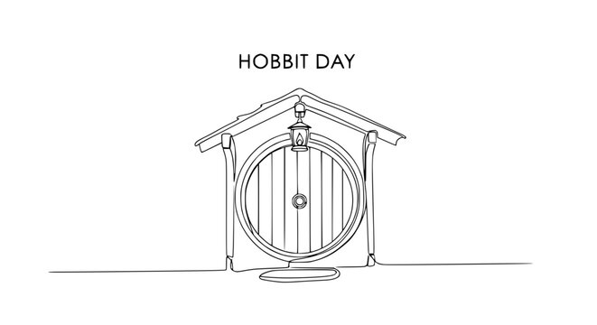 Hobbit Day illustration: Round Door, Fantasy Dwelling, Minimalist Art, Isolated