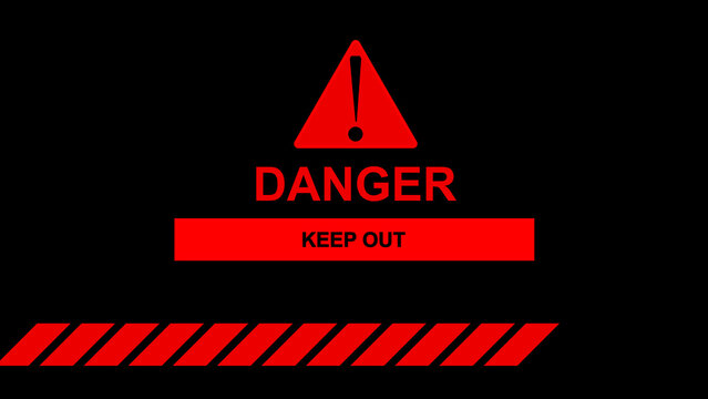 Urgent danger sign warns visitors to keep out of restricted zones. Industrial danger sign prevents site hazards. Bold danger sign graphic for workplace safety clips.