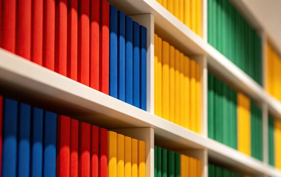 Minimalist Bookshelf Abstract, Colorful Book Spines Rhythmic Pattern
