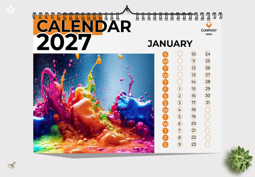 2027 Wall Calendar Landscape Template