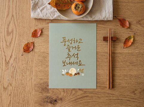 세이지 그린 컬러 배경의 감성 추석 덕담 카드