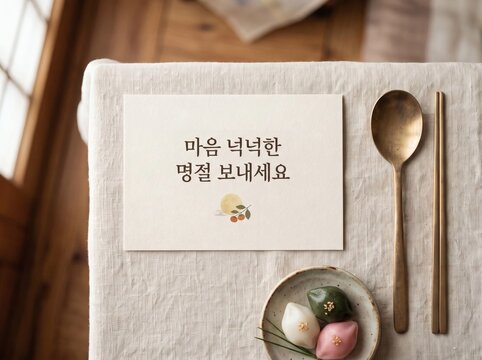 정갈한 놋숟가락 옆에 놓인 심플한 추석 카드