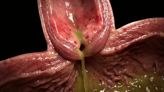 3D Animation of Stomach Acid Refluxing Through Lower Esophageal Sphincter