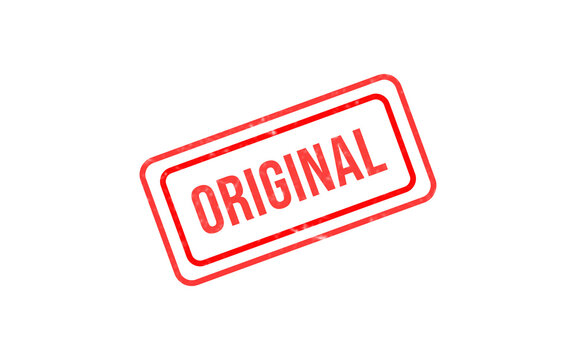 Rectangular red stamp with the word original in bold capital letters on a black background, simple sign for document authentication isolated on a transparent background