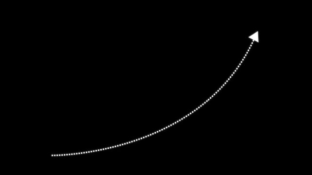 4k Long dotted line arrow animation to indicate an object. arrow animation alpha channel. 3d white arrow icon 4k animation. arrows for the overlay video layer