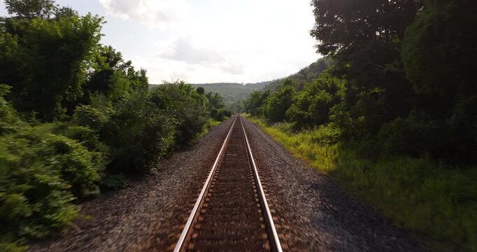 Down train tracks along the Hudson River in New York