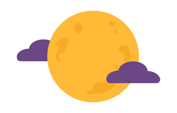 ハロウィンの夜を彩る大きな満月と紫色の雲のカットイラスト
