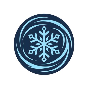 Minimalist Winter Storm Logo Icon with Geometric Snowflake and Swirling Wind Emblem Isolated on White Background Vector Art