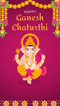 Ganesh Chaturthi Pink and Orange Illustrated Greeting Poster Story