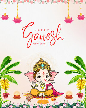 Ganesh Chaturthi Pink and White Traditional Greeting Poster