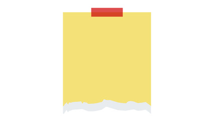 Yellow sticky note with torn bottom edge attached by red tape torn paper adhesive note memo pad reminder note paper scrap ripped edge message board office stationery adhesive reminder © Suborna