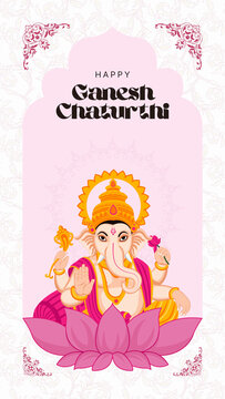 Ganesh Chaturthi Pink and Yellow Traditional Greeting Poster Story