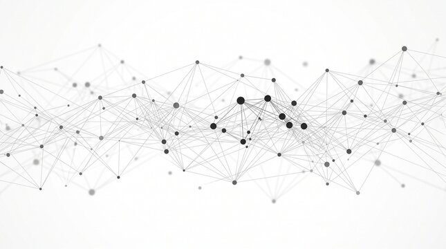 Abstract network of connecting nodes and lines on a white background representing data and technology concept