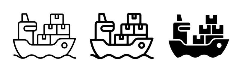 Obraz premium Cargo Ship Icons, Container Vessel Graphics, Freight Transport Vector Set