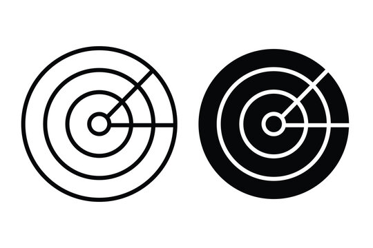 Modern black and white radar icons collection, futuristic technology vector graphics art.