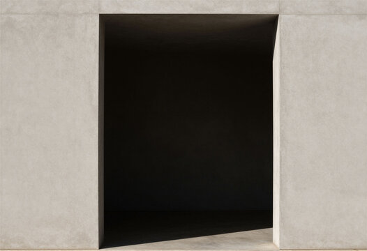 Abstract shot of a dark, empty void-like space in a building, shadow and texture, copy space