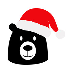 Tiempo de Navidad. Logo con un dibujo sencillo de la cabeza de un oso negro con sombrero de Santa Claus para su uso en tarjetas y felicitaciones © teracreonte